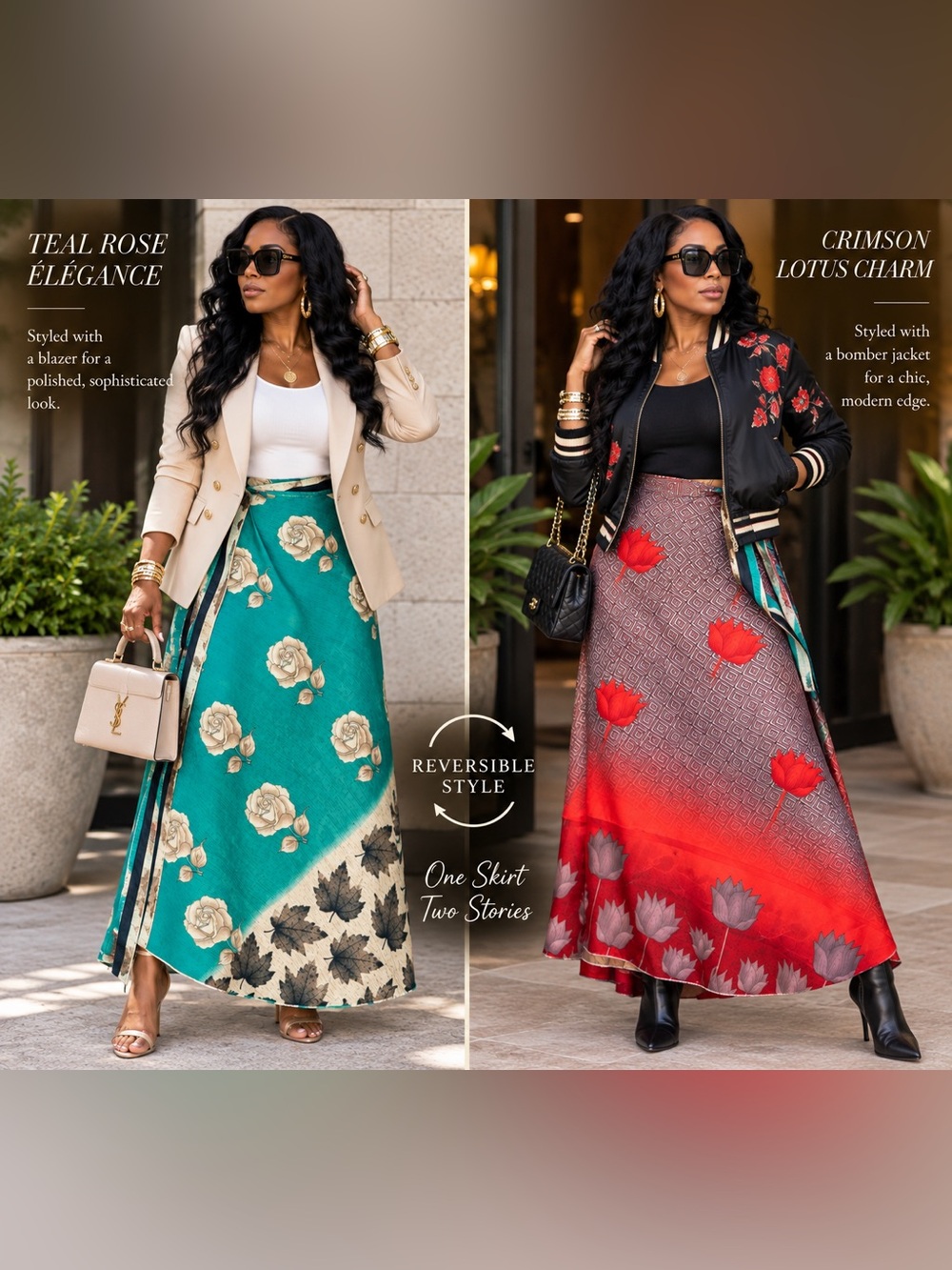 The Reversible Lotus & Rose Silk Skirt